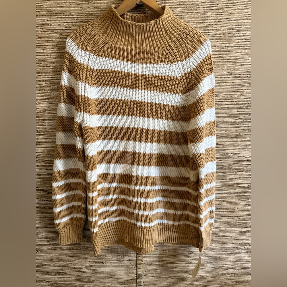 Style & Co Sweater Women’s Size 2X Chunky Knit Stripe Tan Mock Neck Pullover NWT